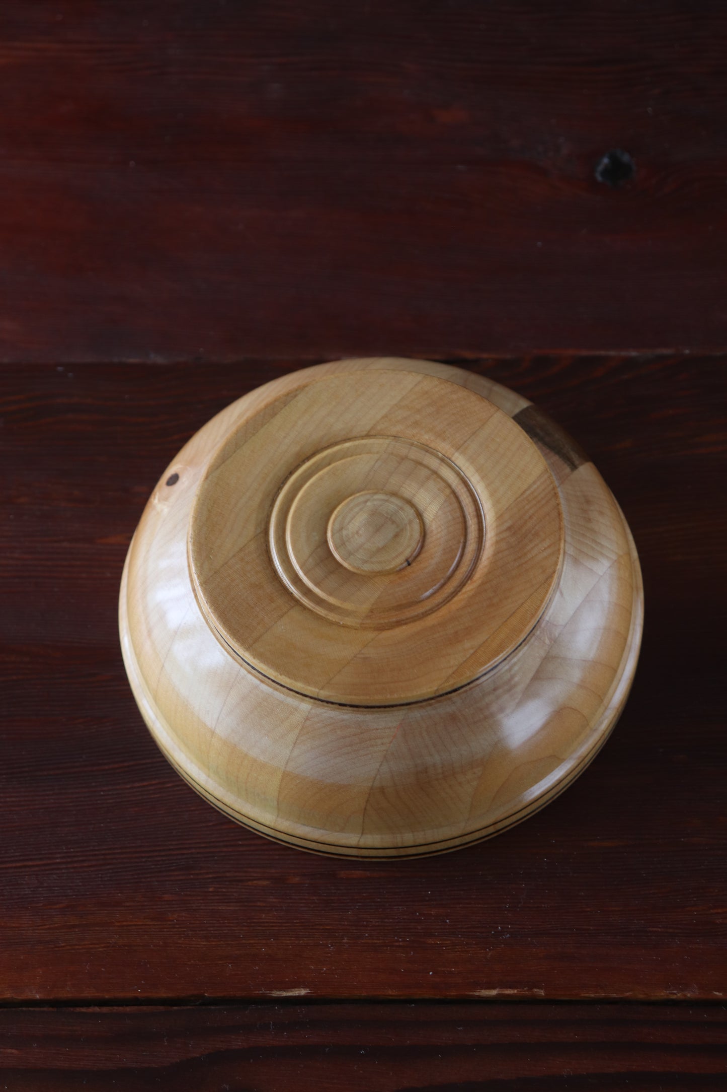 Handturned Maple Bowl with Raised Rim & Black Accents