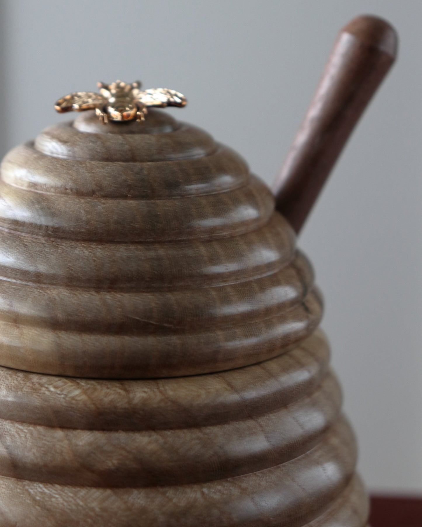 Handmade Bee Hive Honey Pot — Hackberry Wood with Walnut Dipper