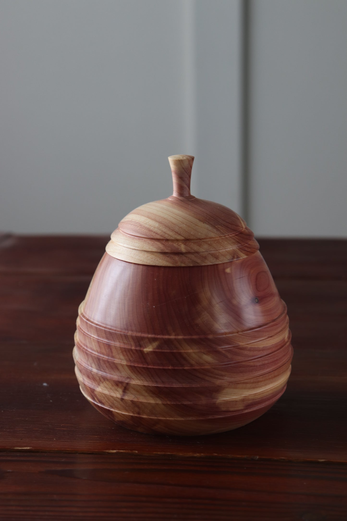 Handturned Cedar Pear Vessel with Lid | Jim Mrosko Wood Turning