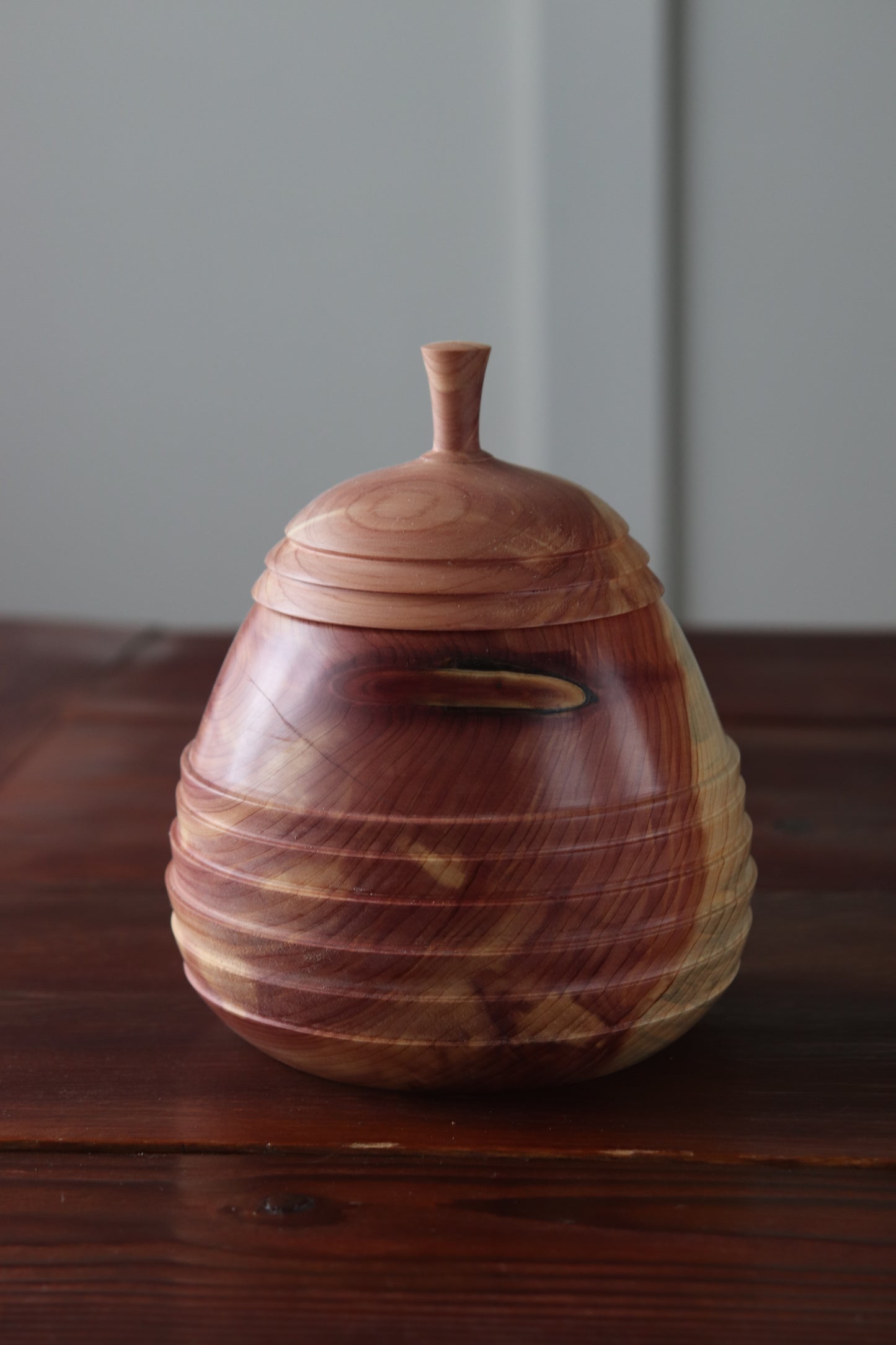 Handturned Cedar Pear Vessel with Lid | Jim Mrosko Wood Turning