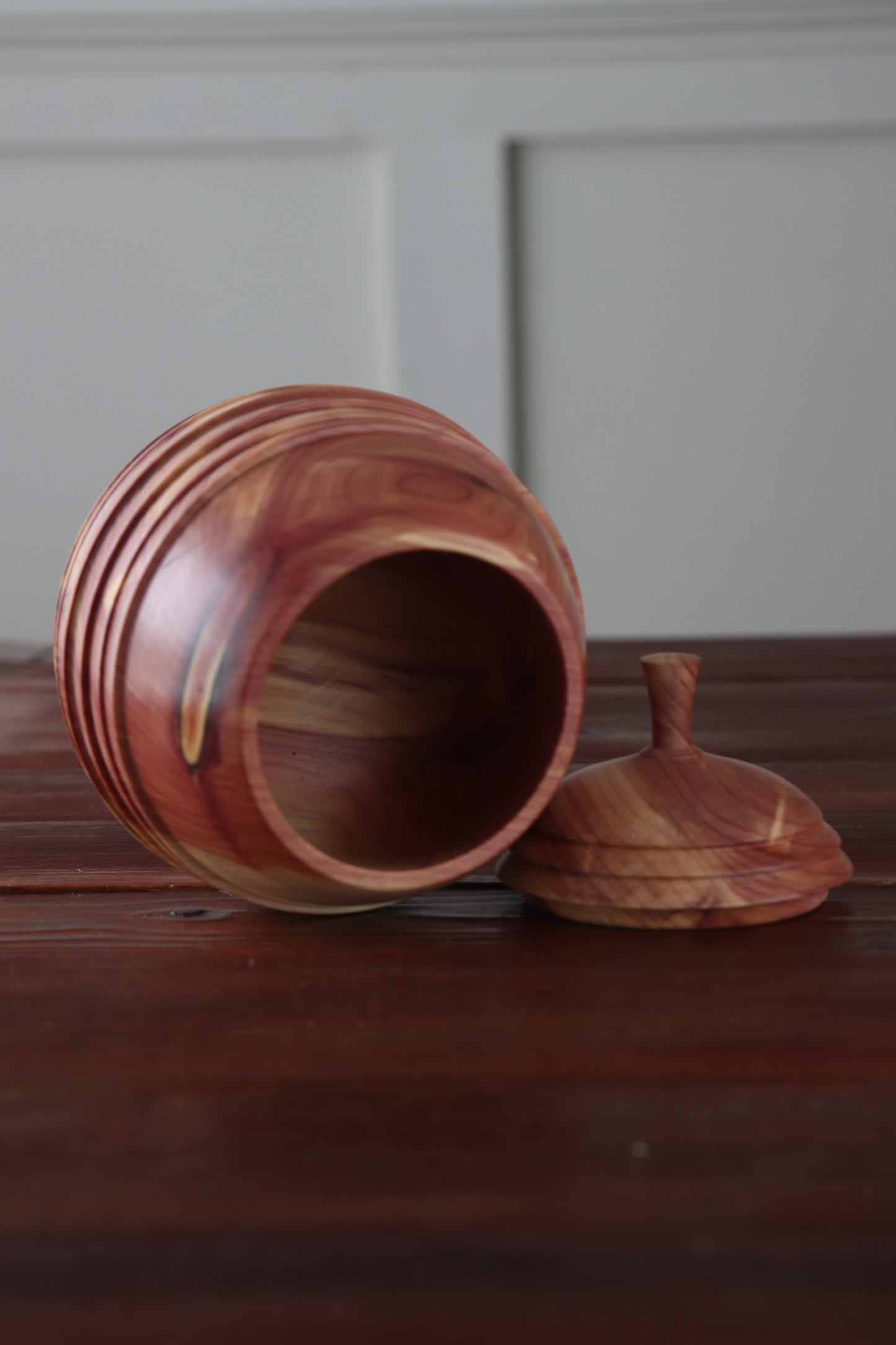Handturned Cedar Pear Vessel with Lid | Jim Mrosko Wood Turning