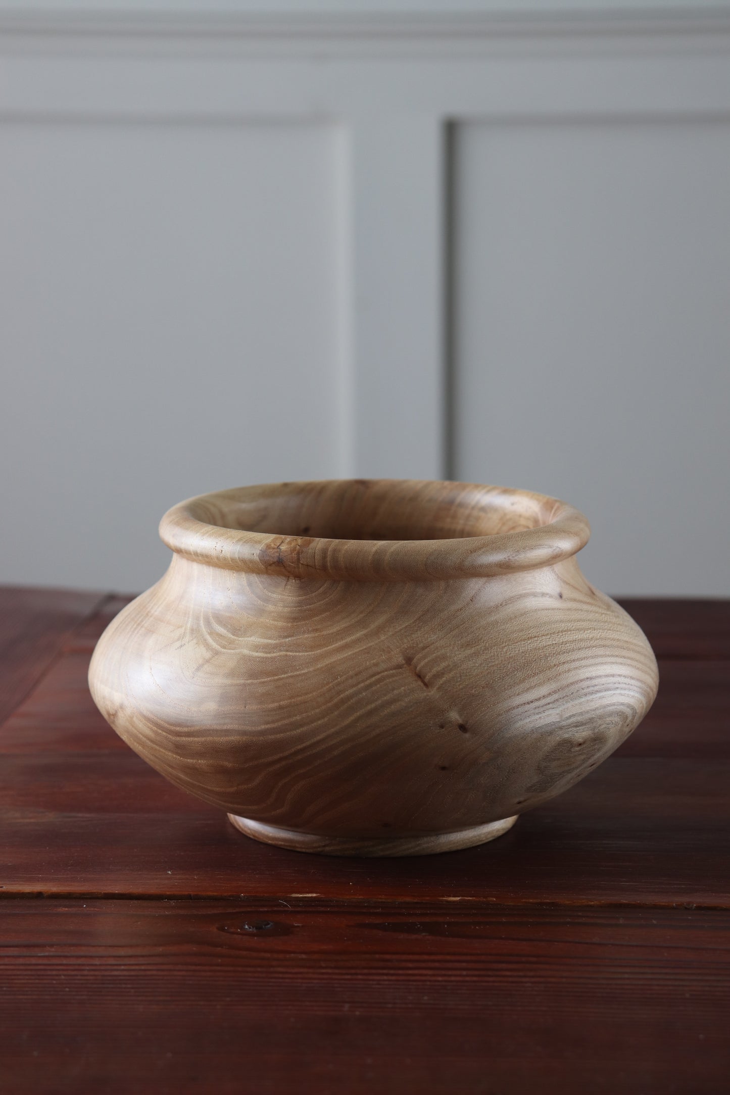 Handturned Hackberry Closed Form Vessel with Rolled Rim & Foot