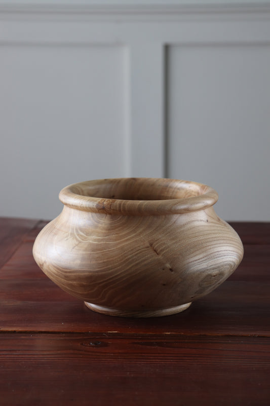 Handturned Hackberry Closed Form Vessel with Rolled Rim & Foot