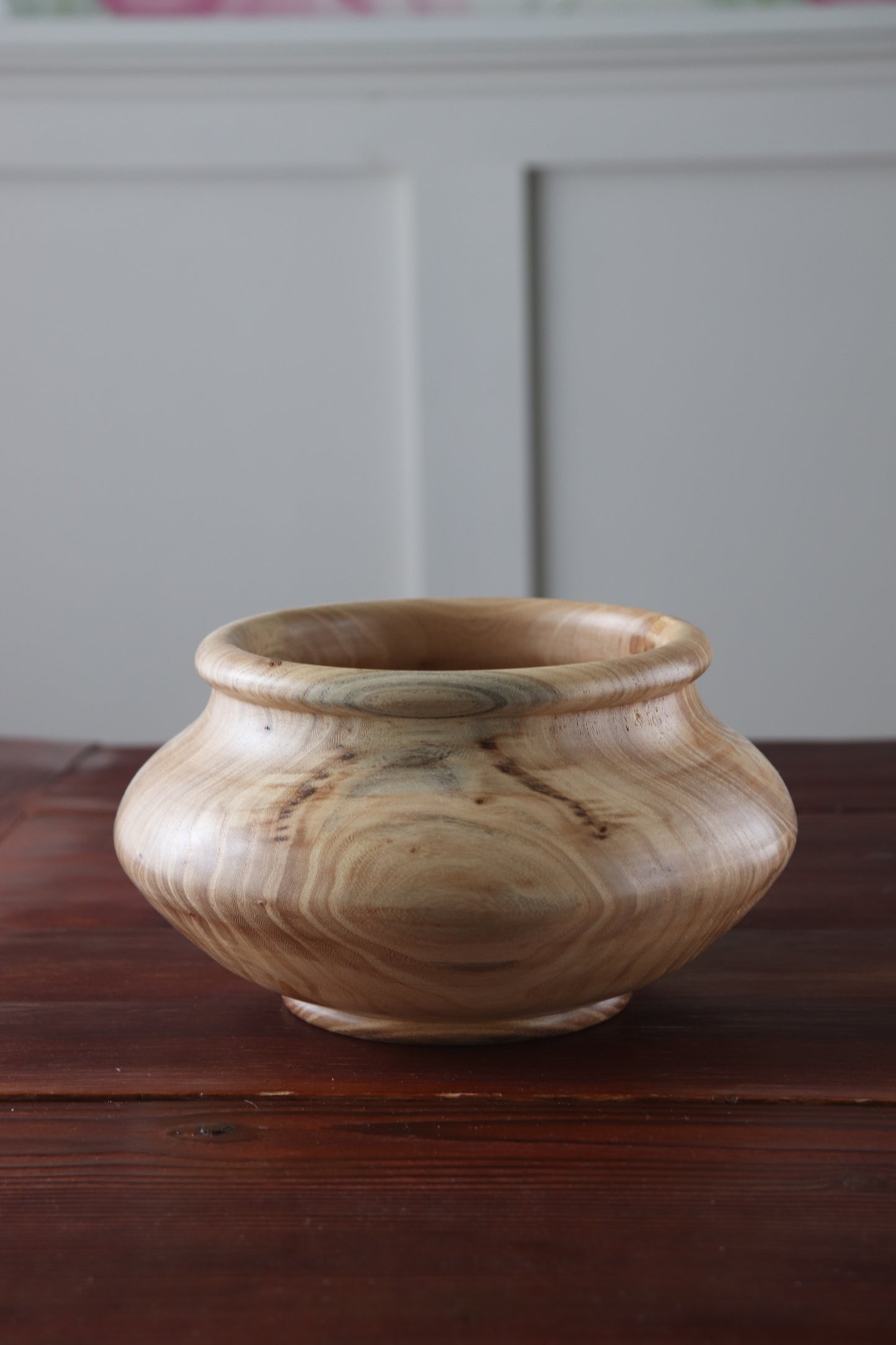 Handturned Hackberry Closed Form Vessel with Rolled Rim & Foot