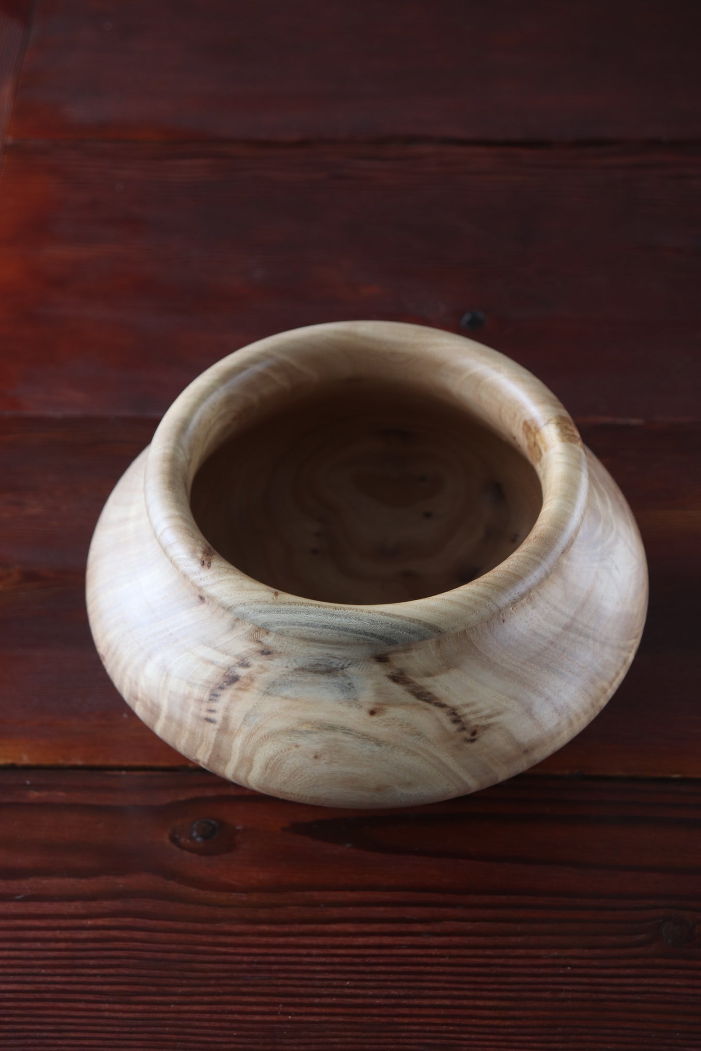 Handturned Hackberry Closed Form Vessel with Rolled Rim & Foot