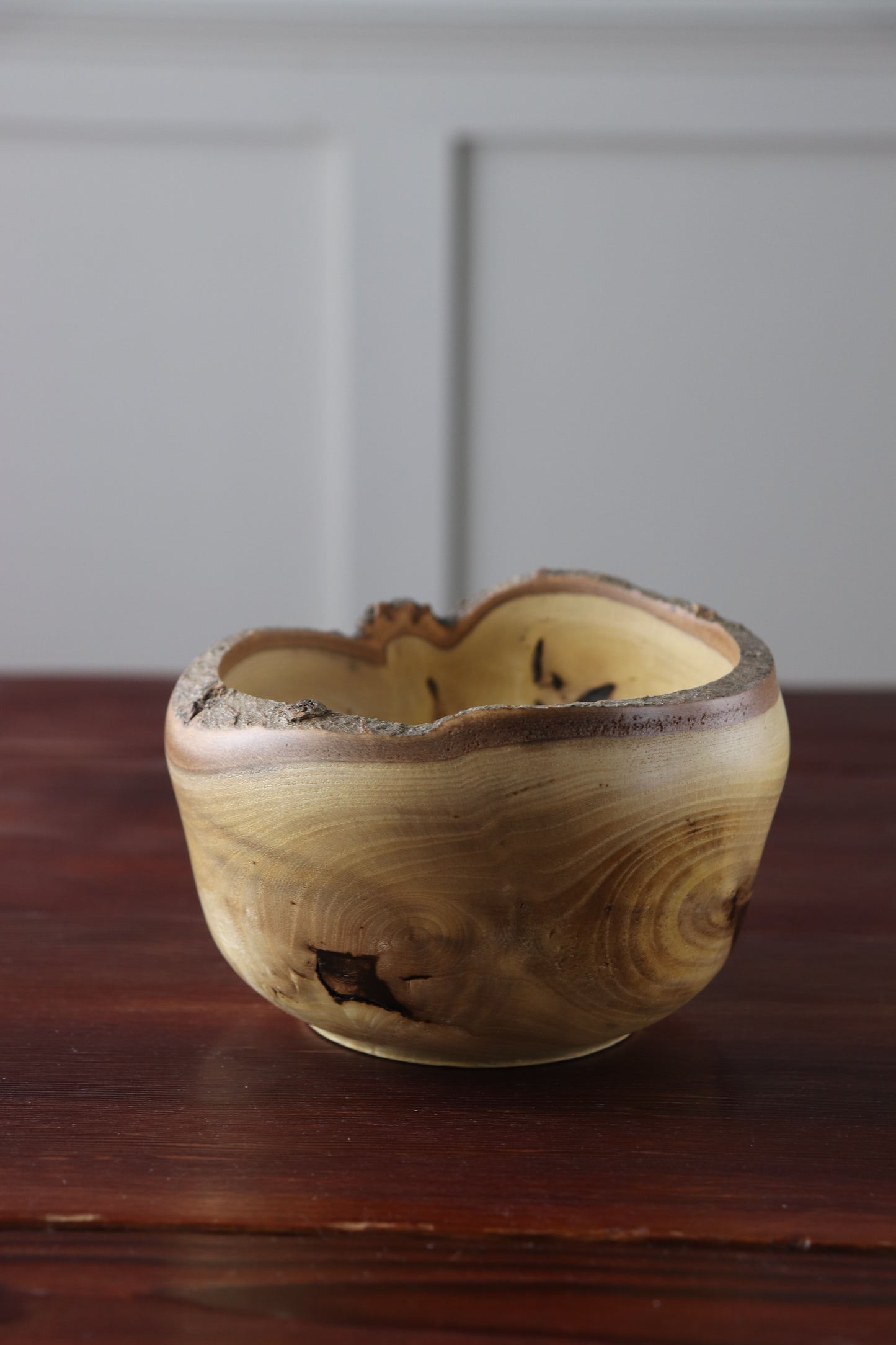 Handturned Hackberry Bowl with Live Edge, Bark Inclusions & Natural Grain