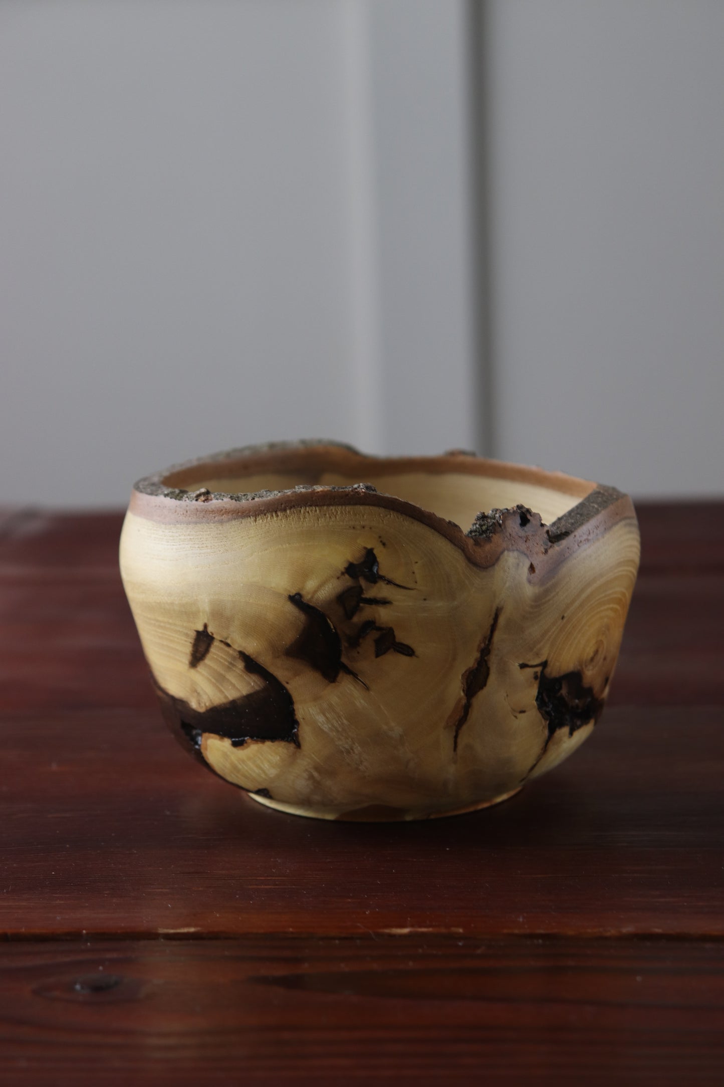 Handturned Hackberry Bowl with Live Edge, Bark Inclusions & Natural Grain