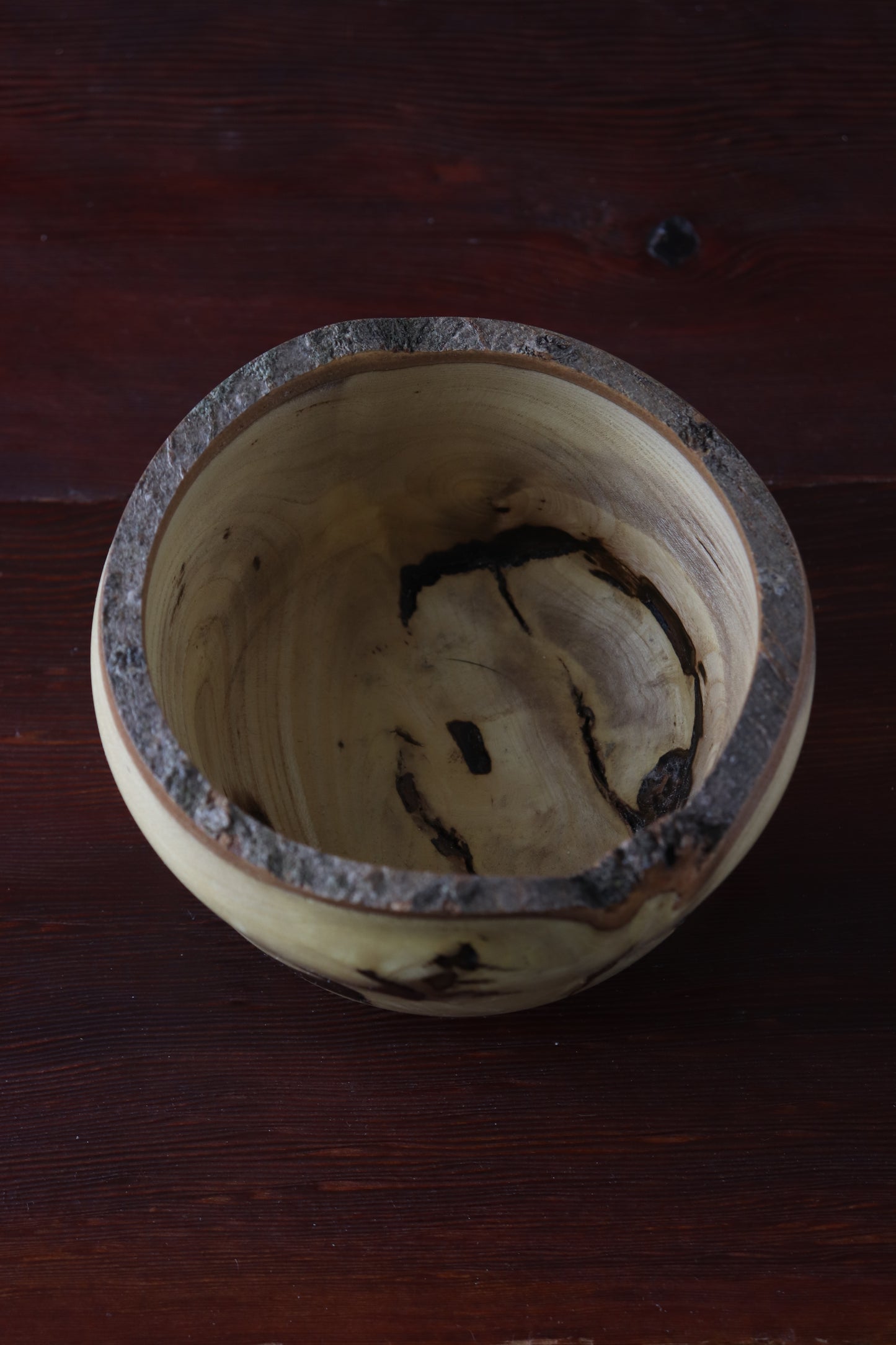 Handturned Hackberry Bowl with Live Edge, Bark Inclusions & Natural Grain