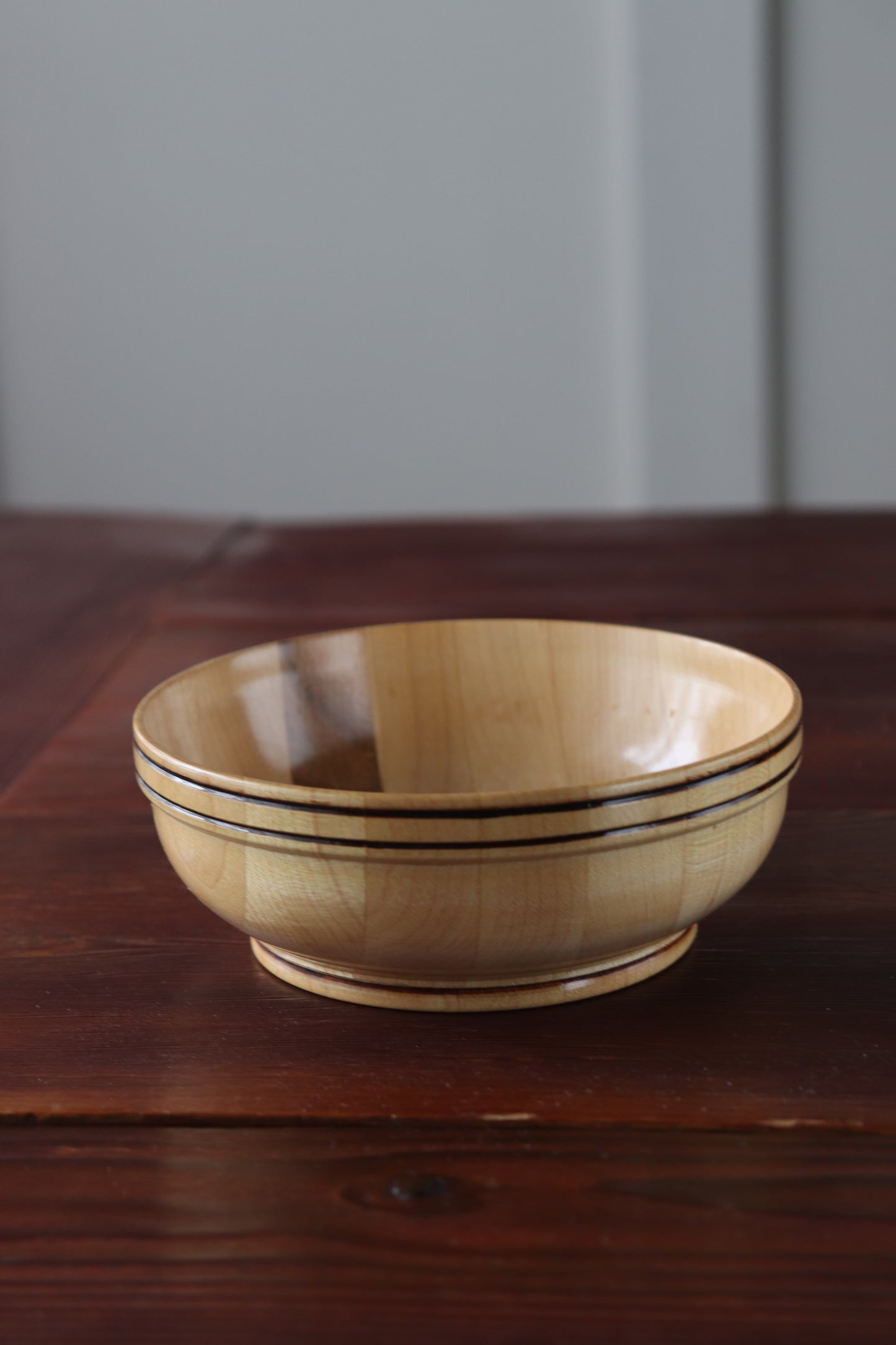 Handturned Maple Bowl with Raised Rim & Black Accents