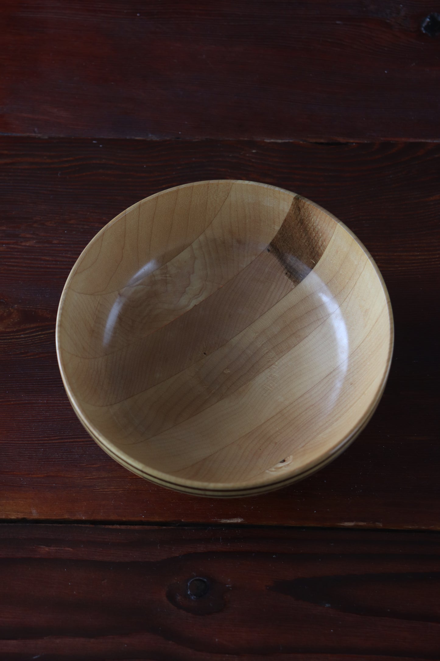 Handturned Maple Bowl with Raised Rim & Black Accents