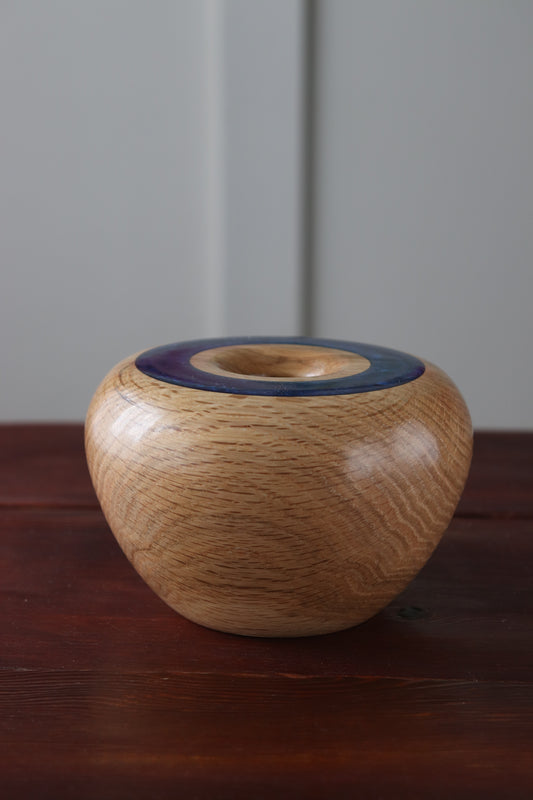 Handturned Ash Hollow Form Vessel with Blue Resin & Swarovski Crystal