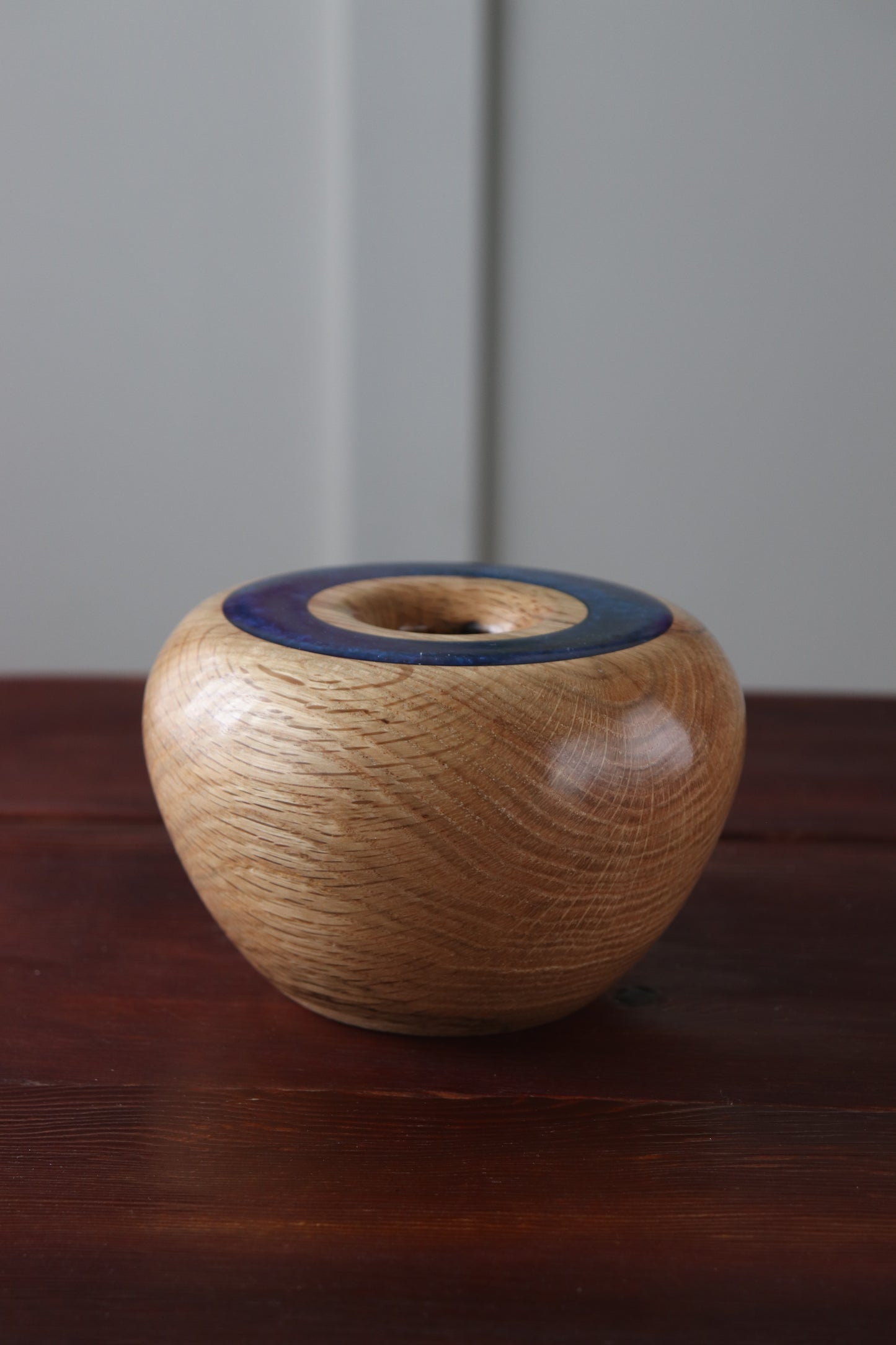 Handturned Ash Hollow Form Vessel with Blue Resin & Swarovski Crystal