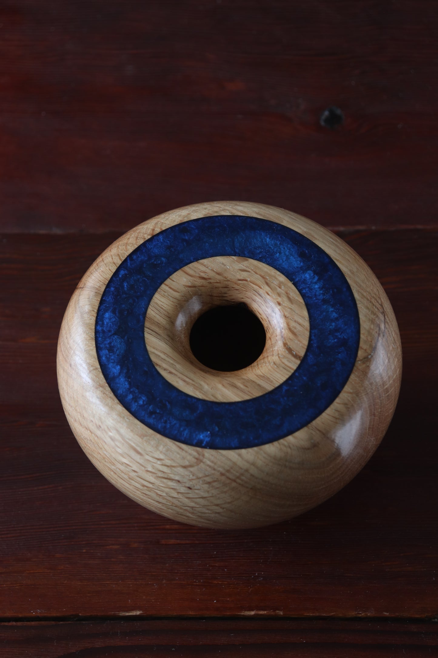 Handturned Ash Hollow Form Vessel with Blue Resin & Swarovski Crystal