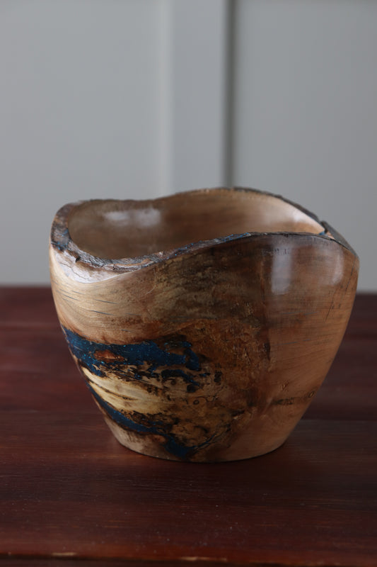 Handturned Rustic Live Edge Bowl with Blue Resin Void Fill