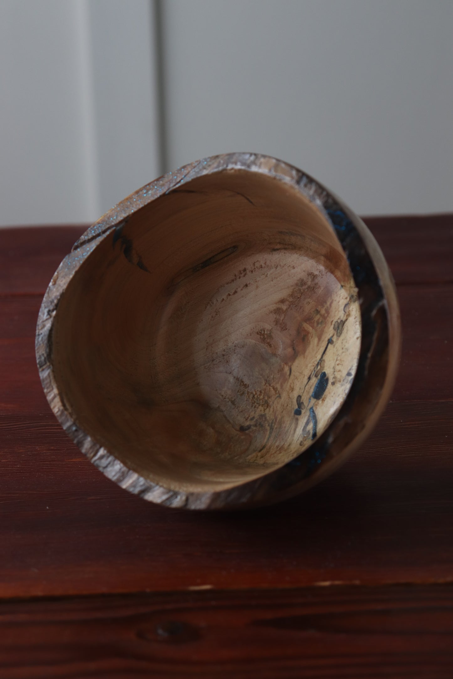 Handturned Rustic Live Edge Bowl with Blue Resin Void Fill