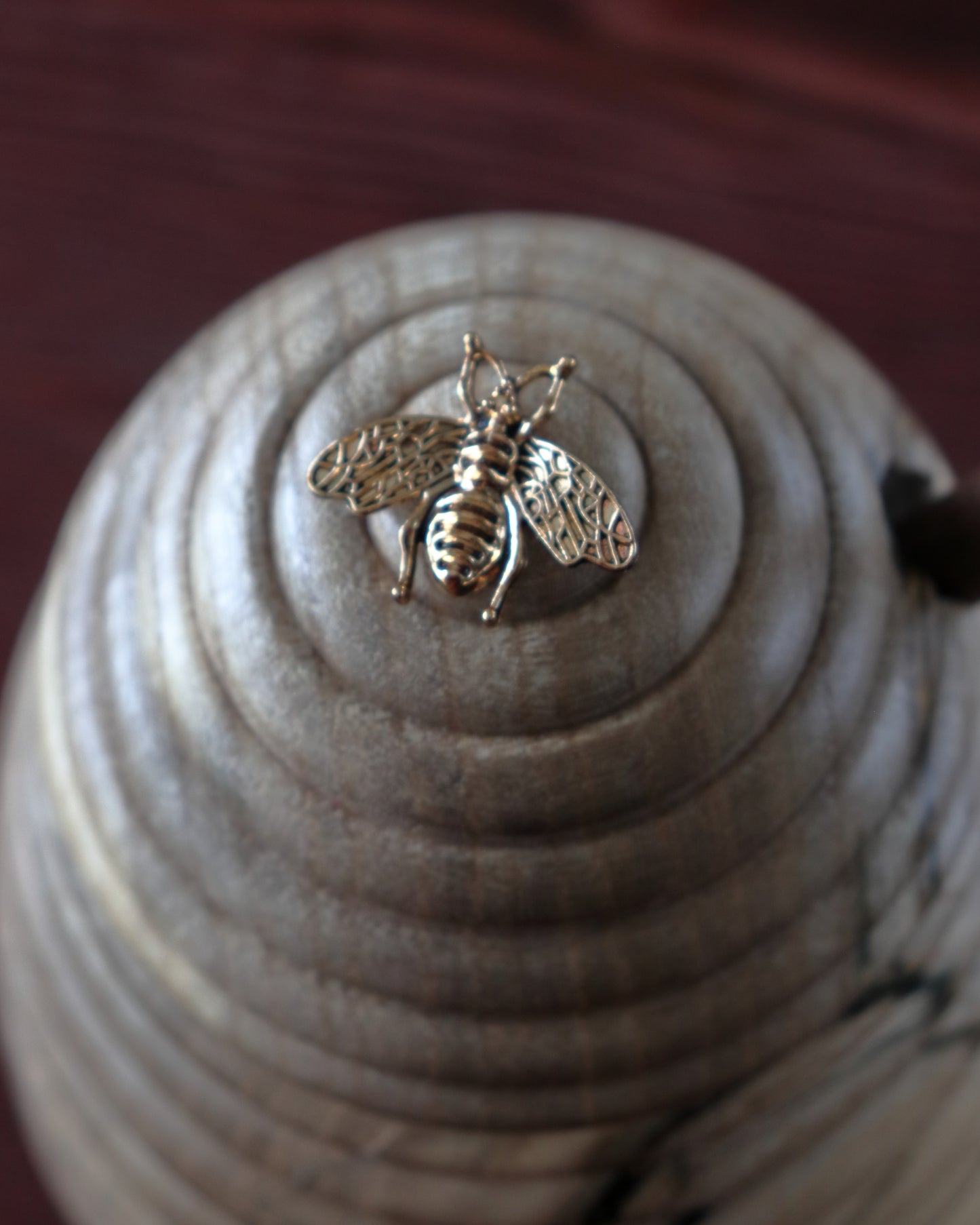 Handmade Bee Hive Honey Pot — Hackberry Wood with Walnut Dipper