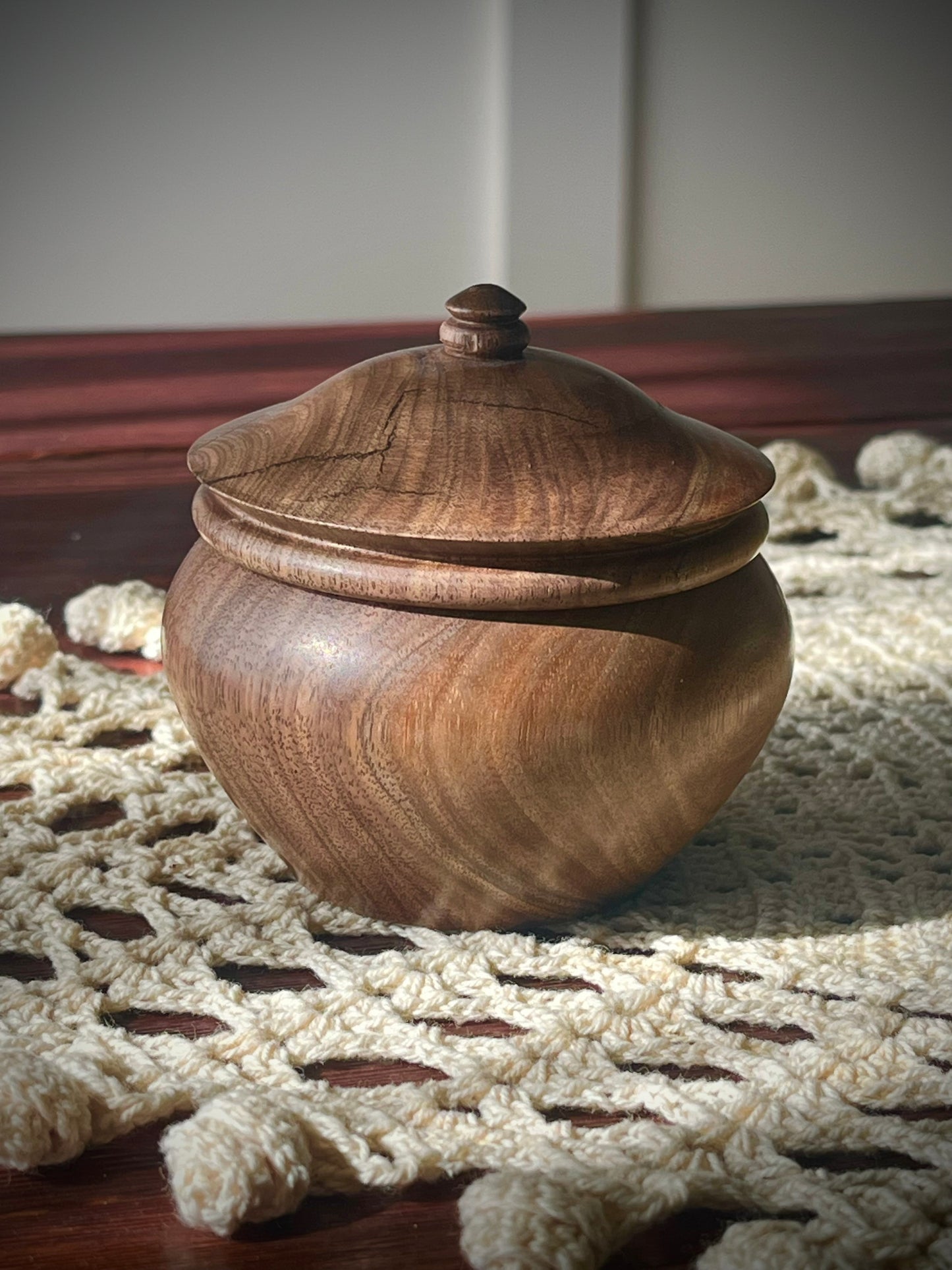 Hand-Turned Walnut Trinket Bowl with Lid