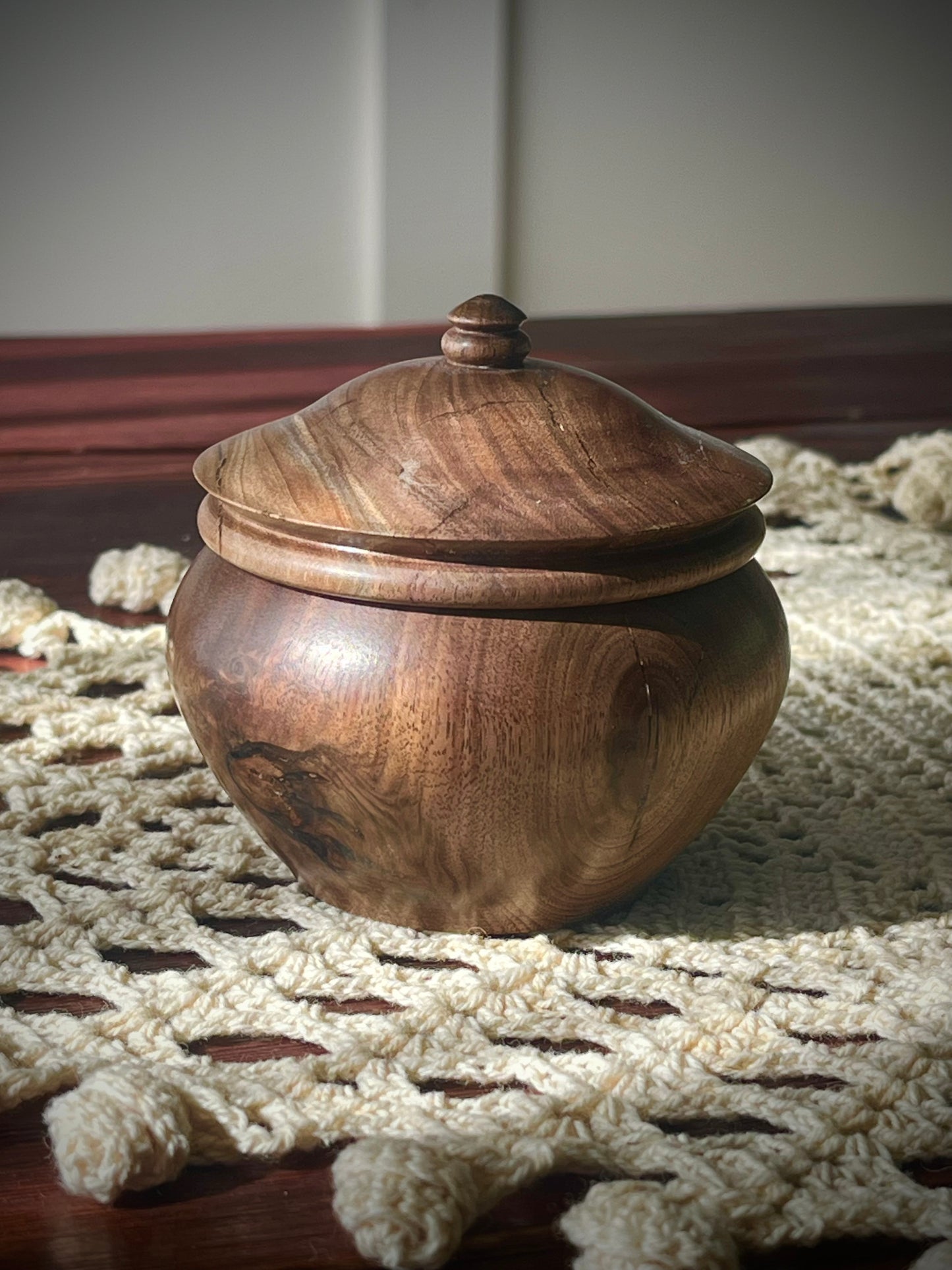 Hand-Turned Walnut Trinket Bowl with Lid