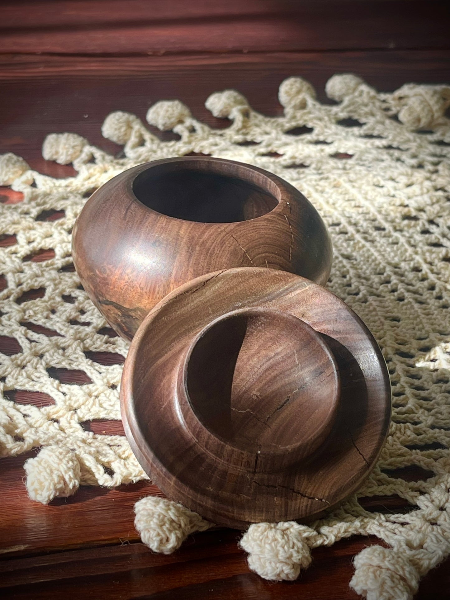 Hand-Turned Walnut Trinket Bowl with Lid