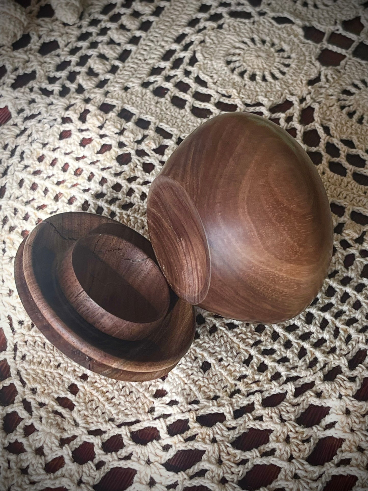 Hand-Turned Walnut Trinket Bowl with Lid